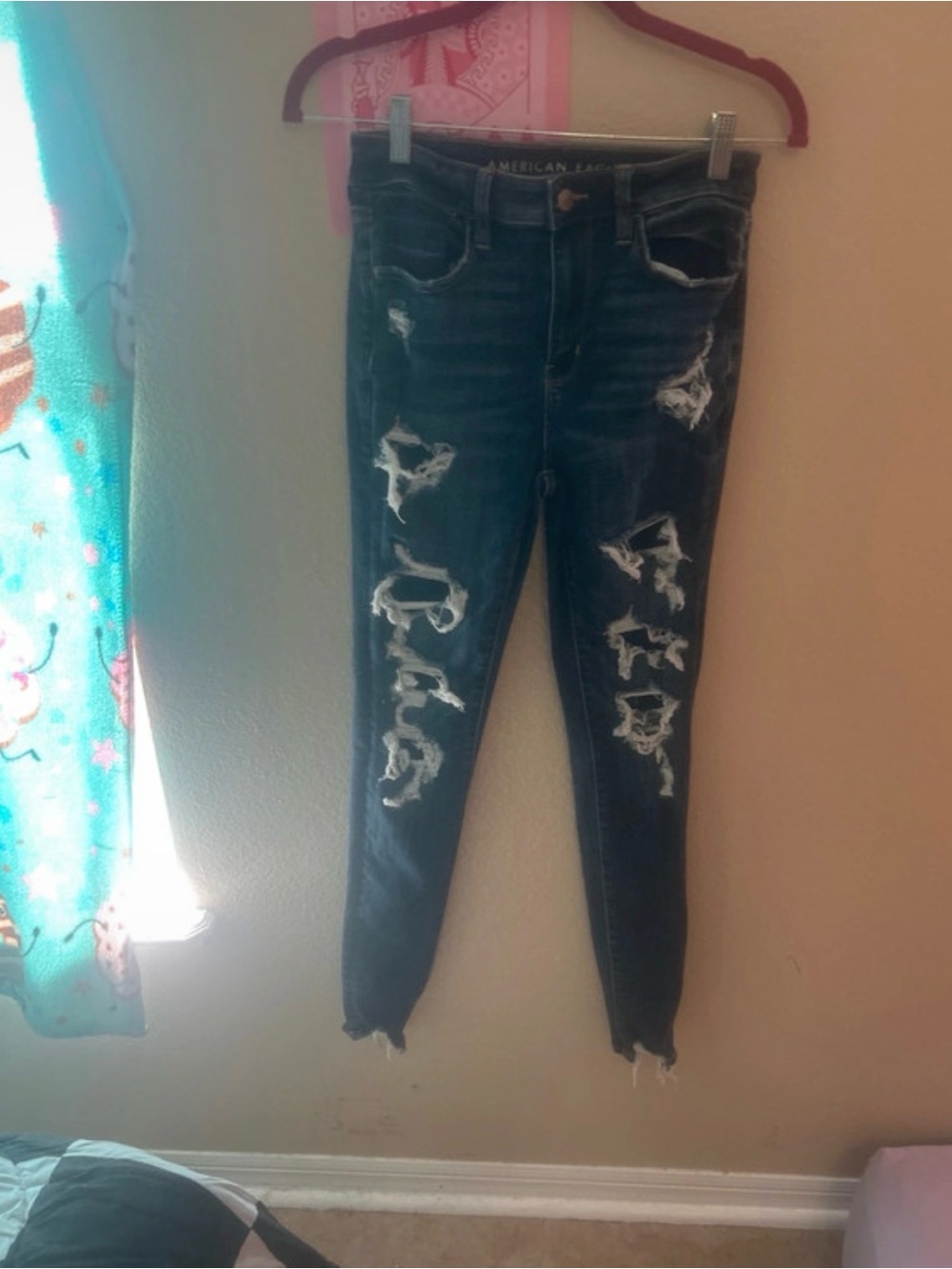 American Eagle Outfitters Dark Blue Distressed Skinny Jeans